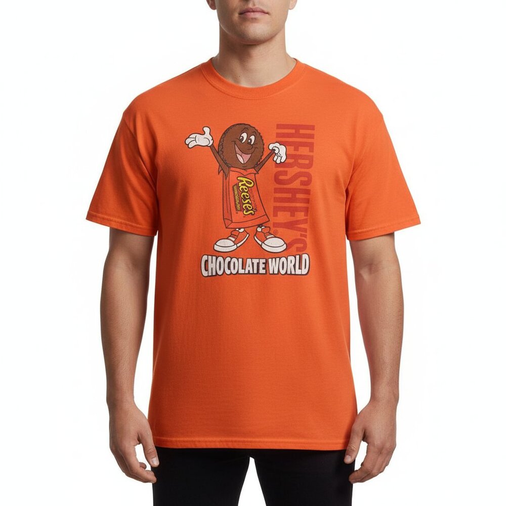 Chocolate World Hershey's Reese's Reeses T-Shirt Size Men's‎ XL Shirt Orange